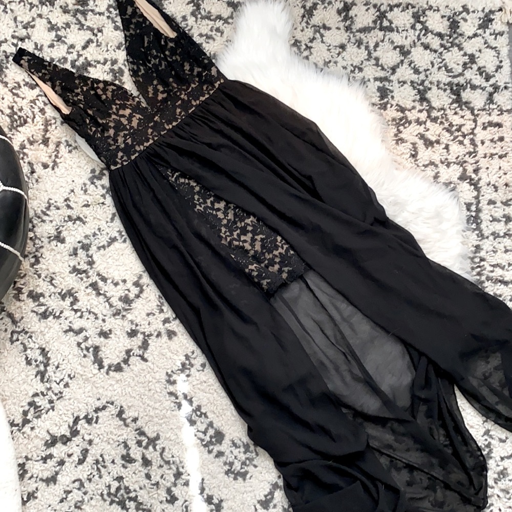 Formal black sheer, slit dress. Never worn, perfect for weddings.